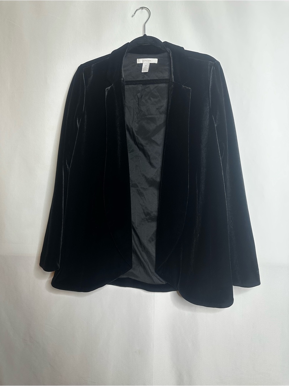 Chico's Black Velvet Open Blazer Jacket